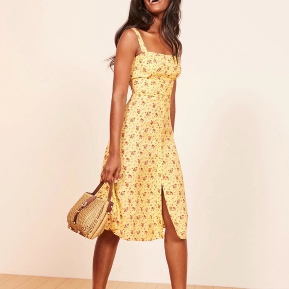 Reformation Dresses & Skirts - Reformation Yellow Floral Persimmon Midi Dress